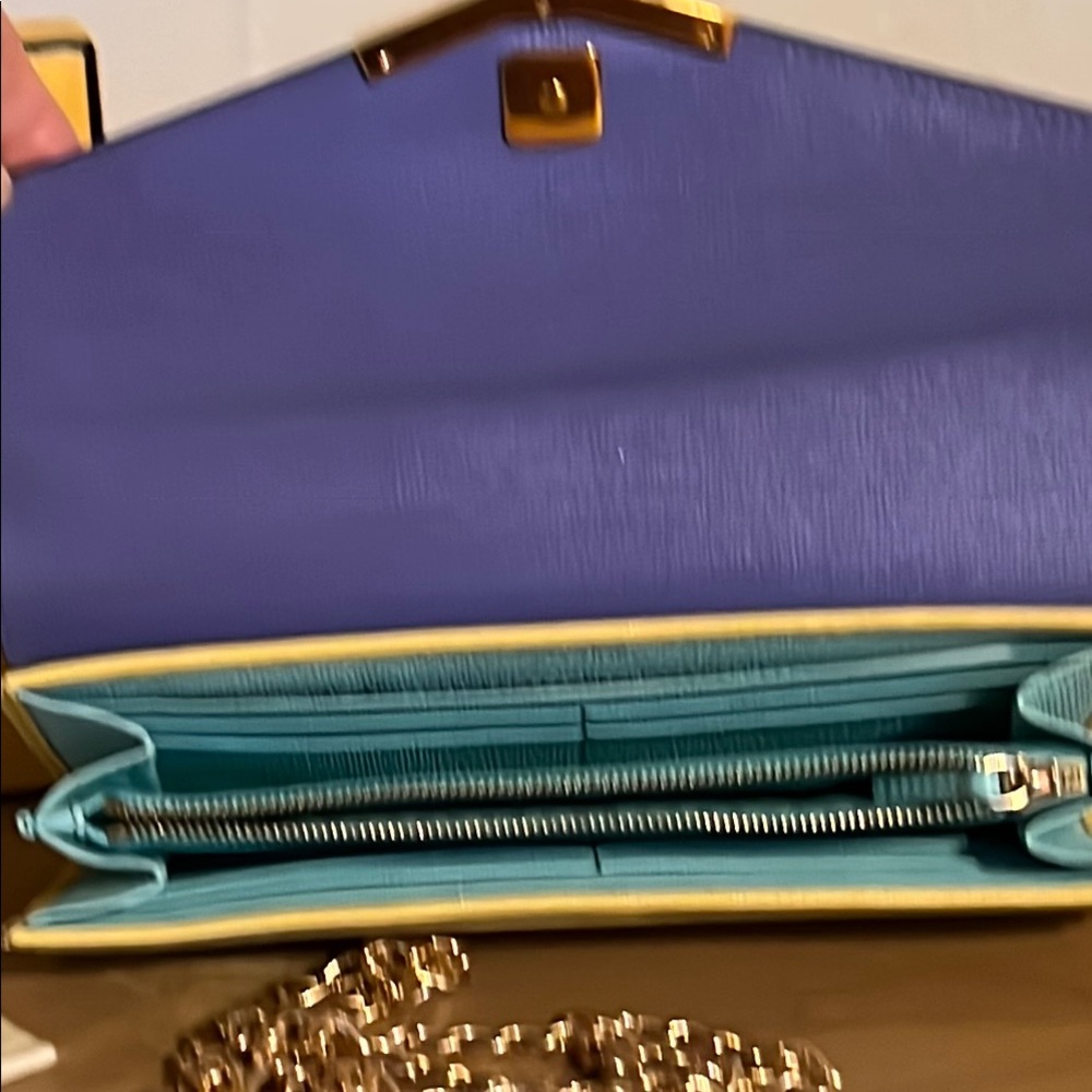 Fendi Blue and Yellow Clutch with Gold Chain - Picture 3 of 4